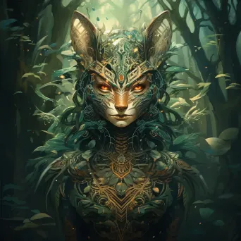 A shapeshifter with animal spirit tattoos in an overgrown forest - Image 4