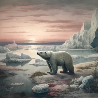 Lone polar bear on shrinking ice floe under pastel Arctic twilight - Image 1