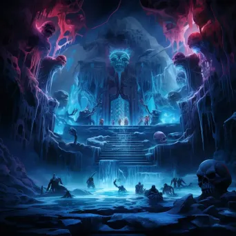 Underworld fortress encased in ice with bioluminescent plants - Image 3